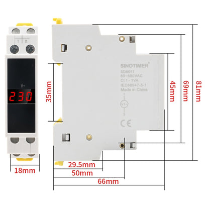 SINOTIMER SDM011 Modular Din Rail Type AC Single-Phase Digital Voltmeter Electronic Instrumentation - Current & Voltage Tester by SINOTIMER | Online Shopping South Africa | PMC Jewellery | Buy Now Pay Later Mobicred