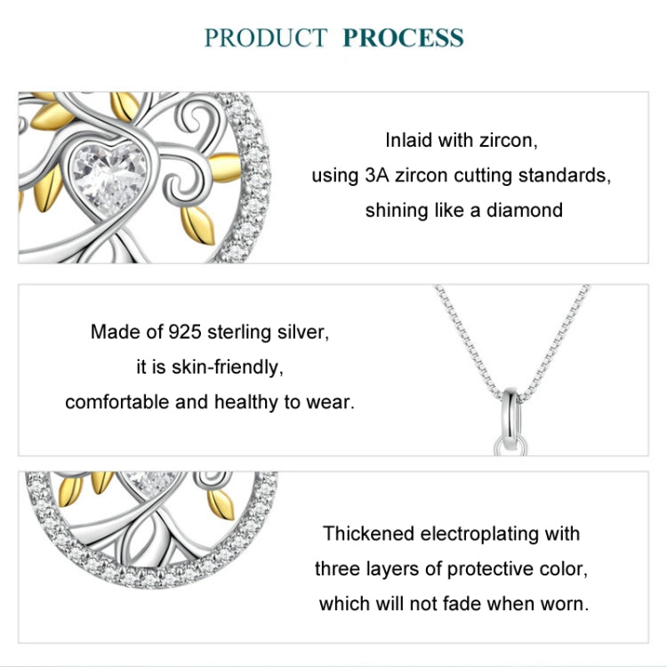 S925 Sterling Silver Zircon Gold Plated Tree Of Life Necklace(BSN371) - Necklaces & Pendants by PMC Jewellery | Online Shopping South Africa | PMC Jewellery