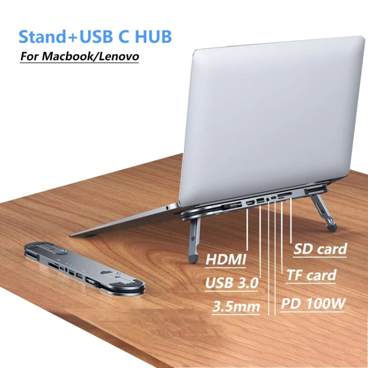 6 Ports USB-C/Type-C HUB Docking Station Laptop Stand Holder - Laptop Stand by PMC Jewellery | Online Shopping South Africa | PMC Jewellery | Buy Now Pay Later Mobicred