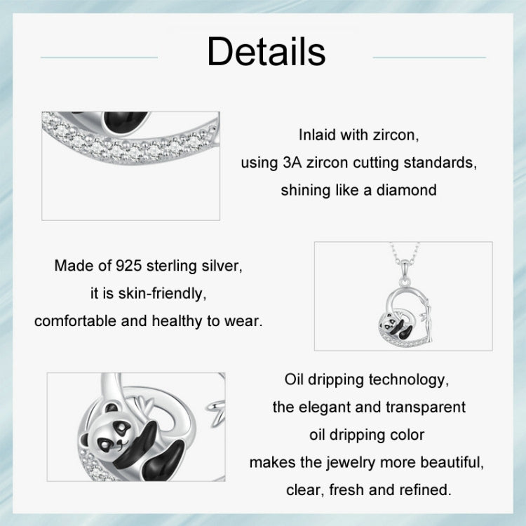 S925 Sterling Silver Platinum Plated Love Panda Necklace(SCN515) - Necklaces & Pendants by PMC Jewellery | Online Shopping South Africa | PMC Jewellery