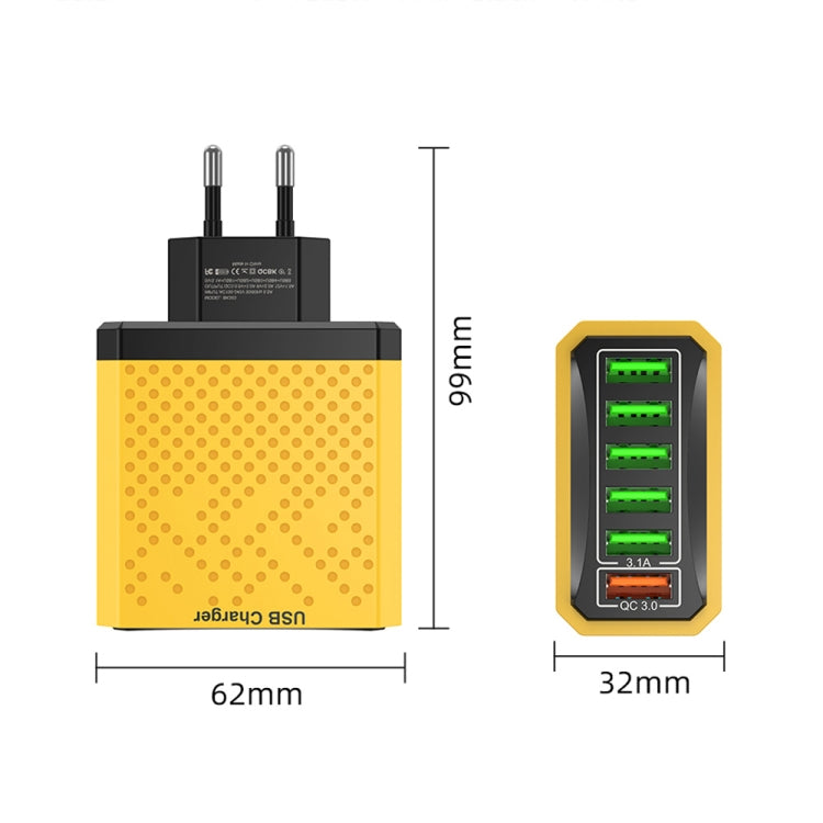 6-Ports Multifunctional Quick Charging USB Travel Charger Power Adapter, Model: Yellow AU Plug - USB Charger by PMC Jewellery | Online Shopping South Africa | PMC Jewellery | Buy Now Pay Later Mobicred