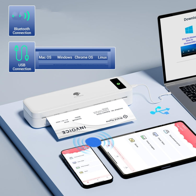 Phomemo M835  Wireless Bluetooth Thermal Printer Support Multi-Size Thermal Paper - free shipping - PMC TechLife - Order now!