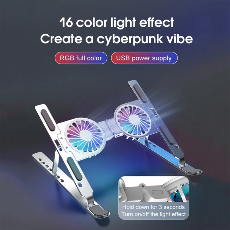 C9 Pro RGB Ambient Light Foldable Fan Cooling Laptop Aluminum Alloy Heightening Stand, Color: Silver - Laptop Stand by PMC Jewellery | Online Shopping South Africa | PMC Jewellery | Buy Now Pay Later Mobicred