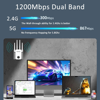 COMFAST 762AC 1200Mbps WiFi Signal Booster Dual Band WiFi Repeater with OLED Display Screen - Broadband Amplifiers by COMFAST | Online Shopping South Africa | PMC Jewellery | Buy Now Pay Later Mobicred