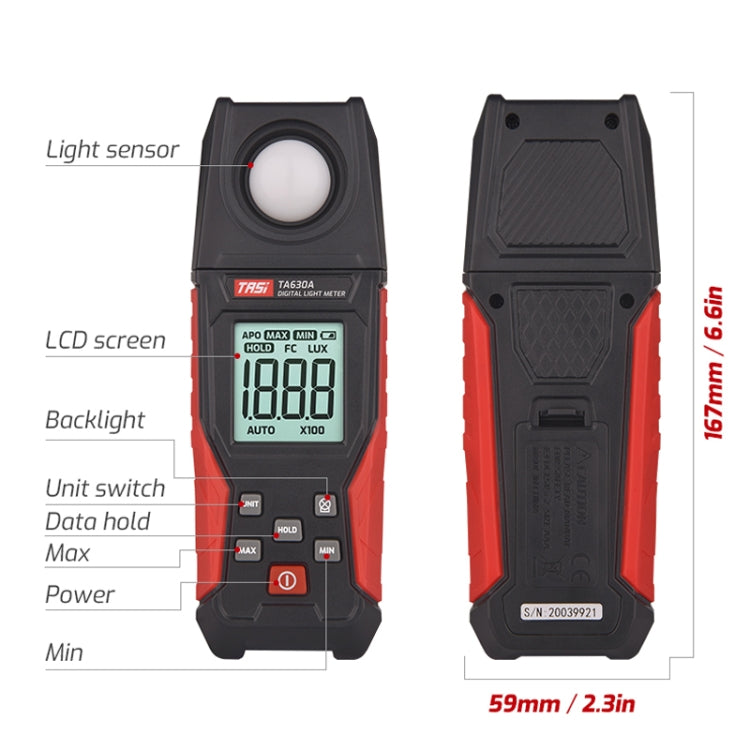 TASI TA630A Integrated Digital Light Meter Illuminance Lux Meter Backlight LCD Display 0.1-200000LUX/0.01-20000FC Light Sensor Tester - Light & Sound Meter by TASI | Online Shopping South Africa | PMC Jewellery | Buy Now Pay Later Mobicred