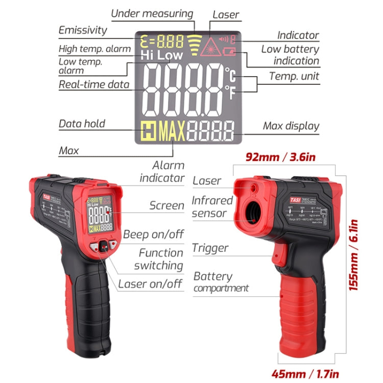 TASI TA601C -50-880 Degrees Celsius Infrared Thermometer Electronic Color Screen Thermometer - free shipping - PMC TechLife - Order now!