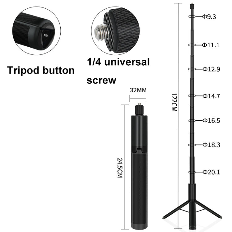 1.22m For Insta360 One X Retractable Integrated Camera Panoramic Invisible Selfie Stick Tripod(YZ712) - Self Monopod Grip by PMC TechLife | Online Shopping South Africa | PMC TechLife | Buy Now Pay Later Mobicred