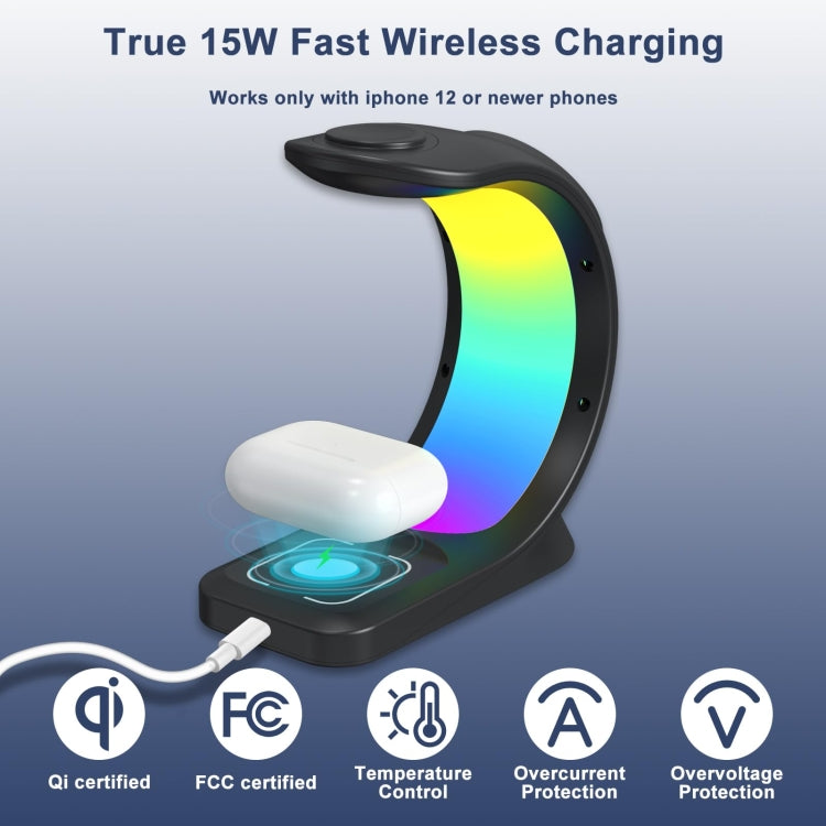 T17 3-in-1 RGB Atmosphere Light MagSafe Phone Watch Earphone Wireless Charger, Color: White no Plug - Wireless Charger by PMC Jewellery | Online Shopping South Africa | PMC Jewellery | Buy Now Pay Later Mobicred