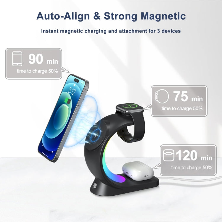 T17 3-in-1 RGB Atmosphere Light MagSafe Phone Watch Earphone Wireless Charger, Color: White with UK Plug - Wireless Charger by PMC Jewellery | Online Shopping South Africa | PMC Jewellery | Buy Now Pay Later Mobicred