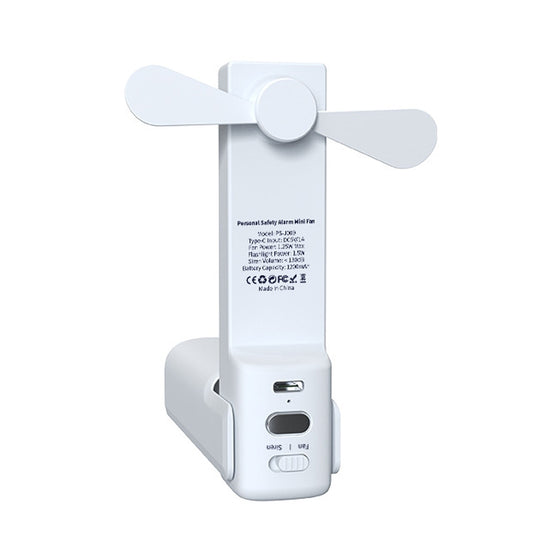 PS-J009 4-In-1 LED Light Buzzer Alarm Mini Folding Handheld Fan(Milk White) - Electric Fans by PMC Jewellery | Online Shopping South Africa | PMC Jewellery | Buy Now Pay Later Mobicred