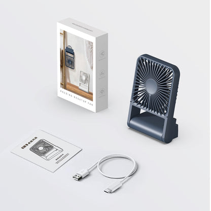 HX-123 USB Charging Wall-mounted Desktop Folding Thin and Light Small Fan(Blue) - Electric Fans by PMC Jewellery | Online Shopping South Africa | PMC Jewellery | Buy Now Pay Later Mobicred