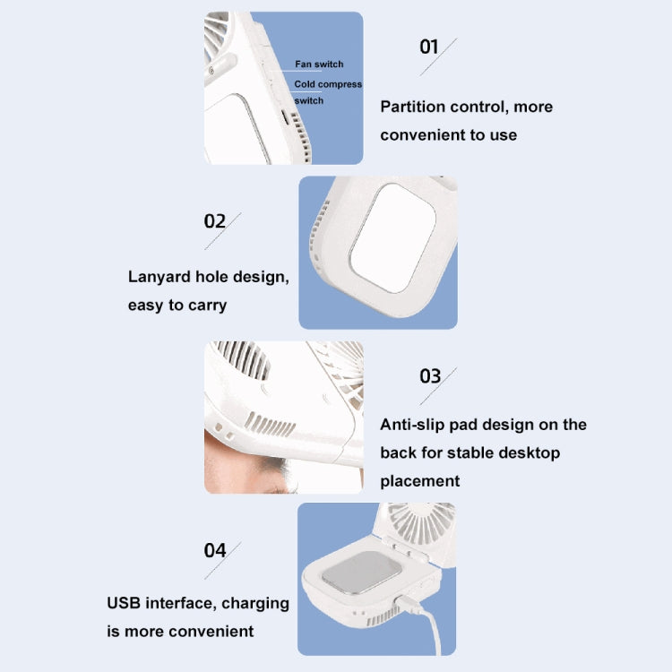 USB Charging Folding Outdoor Handheld Mini Cold Compress Fan Desktop Cooling Fan(White) - Electric Fans by PMC TechLife | Online Shopping South Africa | PMC TechLife | Buy Now Pay Later Mobicred