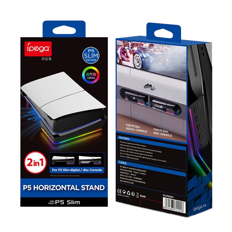 For Sony PS5 Slim IPEGA PG-P5S021 RGB Light Host Horizontal Stand With 4 USB HUBs, Color: White - Holder by IPEGA | Online Shopping South Africa | PMC Jewellery | Buy Now Pay Later Mobicred