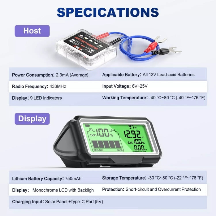 ANCEL 12V LED Car Battery Tester SOH/SOC Rechargeable Battery Analysis Tool - Electronic Test by Ancel | Online Shopping South Africa | PMC Jewellery | Buy Now Pay Later Mobicred