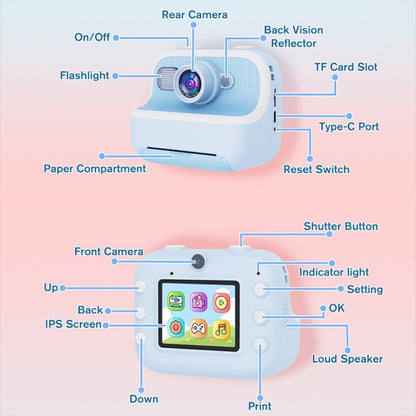 M8 2.4-Inch 1080P HD 2400W Pixel Dual-Camera Children Thermal Printing Camera, Color: Blue - Children Cameras by PMC Jewellery | Online Shopping South Africa | PMC Jewellery | Buy Now Pay Later Mobicred