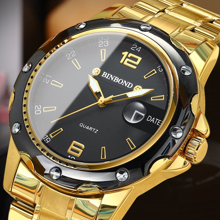 BINBOND B9696 Outdoor Calendar Luminous Waterproof Quartz Watch, Color: Black Steel-Black-White Nail - Metal Strap Watches by BINBOND | Online Shopping South Africa | PMC Jewellery | Buy Now Pay Later Mobicred