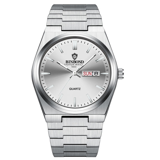 BINBOND B102 Dual-calendar Leisure Waterproof Luminous Quartz Watch, Color: White Steel-White - Metal Strap Watches by BINBOND | Online Shopping South Africa | PMC Jewellery | Buy Now Pay Later Mobicred