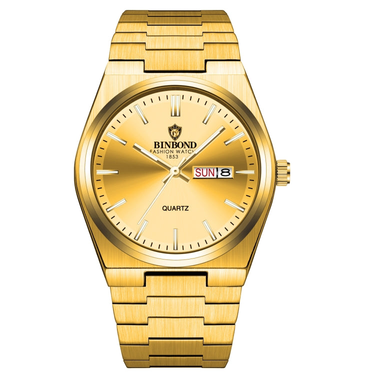 BINBOND B102 Dual-calendar Leisure Waterproof Luminous Quartz Watch, Color: Full-gold-Gold - Metal Strap Watches by BINBOND | Online Shopping South Africa | PMC Jewellery | Buy Now Pay Later Mobicred