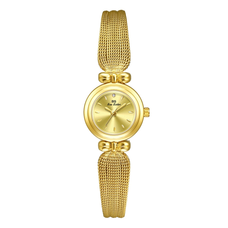 BS Bee Sister 22mm Retro Female Wrist Watch with Stainless Steel Mesh Butterfly Design Strap(Champagne Gold) - Metal Strap Watches by BS Bee Sister | Online Shopping South Africa | PMC Jewellery | Buy Now Pay Later Mobicred