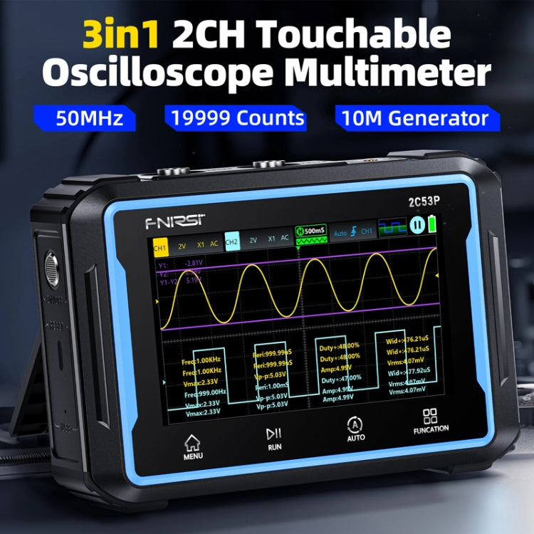 FNIRSI 2C53P Dual Channel Flat Panel Digital Oscilloscope Multimeter Signal Generator 3 In 1(Black) - free shipping - PMC TechLife - Order now!