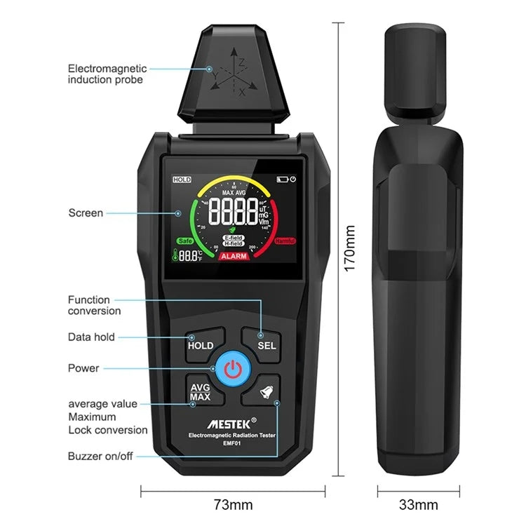 MESTEK  EMF01 Electromagnetic Radiation Detector Highly Sensitive 3-Axis Sensing Probe - free shipping - PMC TechLife - Order now!