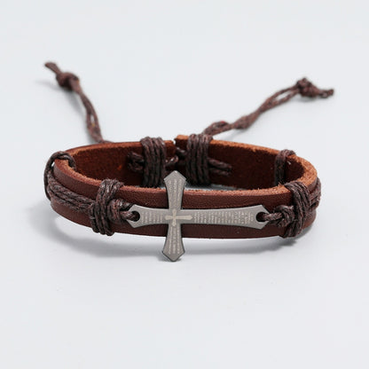 Personalized Hand-Woven Leather Bracelet Simple Pull-Out Adjustable Vintage Wristbands(Black) - Bracelets by PMC Jewellery | Online Shopping South Africa | PMC Jewellery | Buy Now Pay Later Mobicred