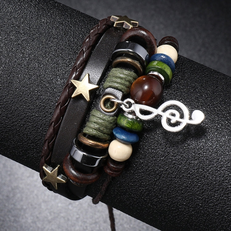 Simple Multi-Layer Beaded Leather Bracelet Personalized Musical Note Charm Bracelet(Brown) - Bracelets by PMC Jewellery | Online Shopping South Africa | PMC Jewellery | Buy Now Pay Later Mobicred