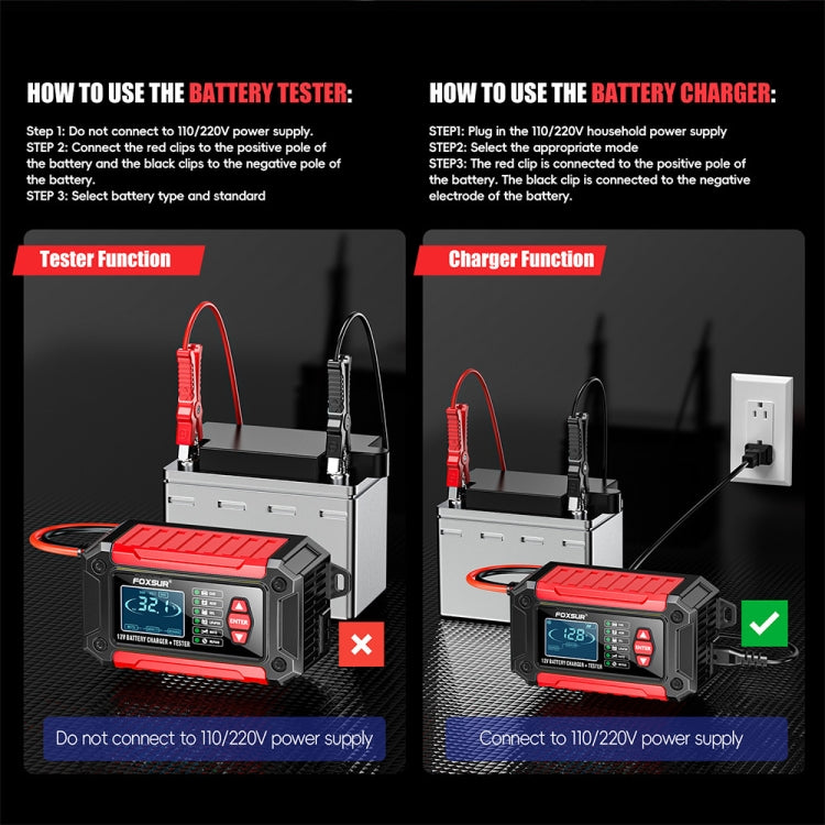 FOXSUR Cars Motorcycles 12V Lithium Cattery Charger With Battery Detection(JP Plug) - Battery Charger by FOXSUR | Online Shopping South Africa | PMC Jewellery | Buy Now Pay Later Mobicred