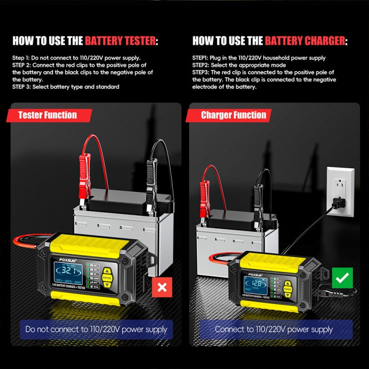 FOXSUR Cars Motorcycles 12V Lithium Cattery Charger With Battery Detection(US Plug) - Battery Charger by FOXSUR | Online Shopping South Africa | PMC Jewellery | Buy Now Pay Later Mobicred