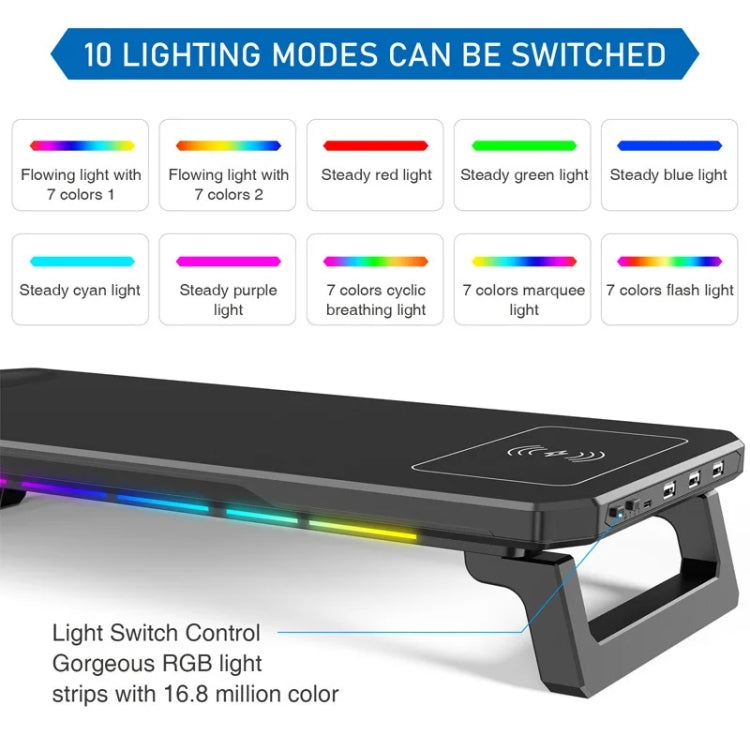 RGB Computer Monitor Stand Riser 3 USB 2.0 +1 Type-C Ports, Spec: Basic White - Laptop Stand by PMC Jewellery | Online Shopping South Africa | PMC Jewellery | Buy Now Pay Later Mobicred