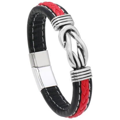 Simple Alloy Magnetic Clasp Leather Bracelet Personalized Braided Bracelet, Style: Black And Red 22.5cm - Bracelets by PMC Jewellery | Online Shopping South Africa | PMC Jewellery | Buy Now Pay Later Mobicred