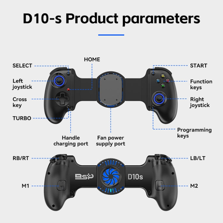 BSP-D10S Wireless Stretch Game Controller With Heat Dissipation Fan for Switch / Android / IOS / PC / PS3 / PS4(Black) - Controller Gamepad by PMC Jewellery | Online Shopping South Africa | PMC Jewellery | Buy Now Pay Later Mobicred