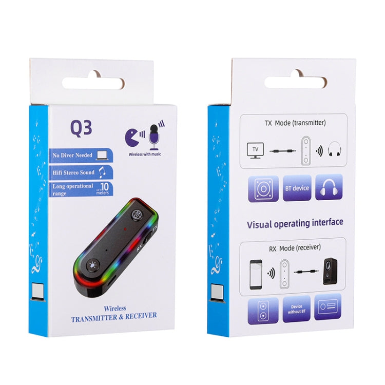 Q3 2-in-1 RGB Light Bluetooth Audio Receiver Launcher Car Audio Adapter - Bluetooth Adapters by PMC Jewellery | Online Shopping South Africa | PMC Jewellery | Buy Now Pay Later Mobicred