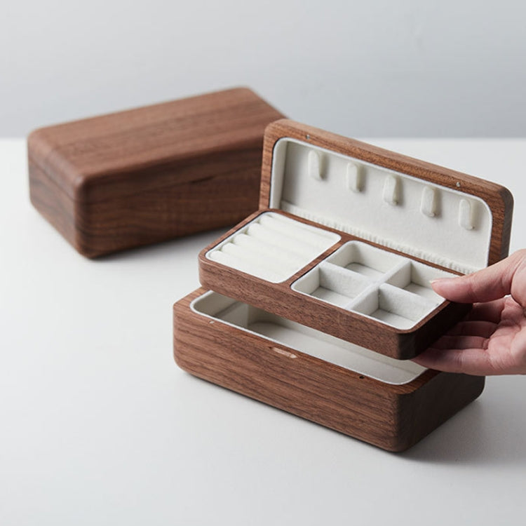 Black Walnut Jewelry Storage Box Double Layer Necklace Earrings Portable Organizer - Jewelry Storages by PMC Jewellery | Online Shopping South Africa | PMC Jewellery | Buy Now Pay Later Mobicred