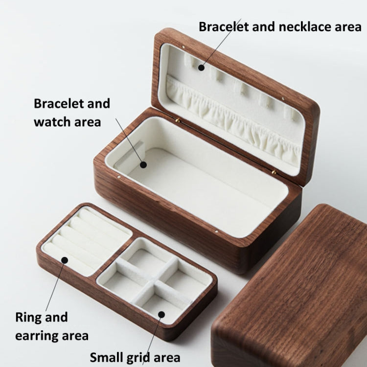 Black Walnut Jewelry Storage Box Double Layer Necklace Earrings Portable Organizer - Jewelry Storages by PMC Jewellery | Online Shopping South Africa | PMC Jewellery | Buy Now Pay Later Mobicred