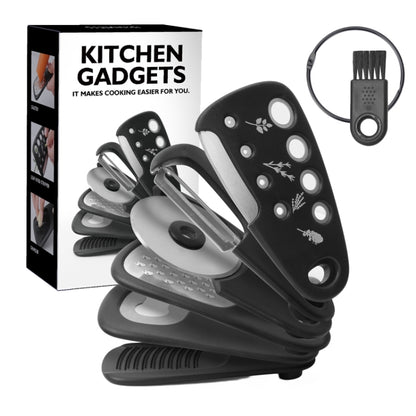 6 In 1 Stackable Kitchen Gadgets Melon Peeler Herb Chopper Garlic Grater Can Opener Pizza Cutter(Black) - Gadgets by PMC Jewellery | Online Shopping South Africa | PMC Jewellery | Buy Now Pay Later Mobicred