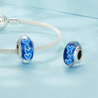 S925 Sterling Silver Heart Pattern Blue Glass DIY Beads(SCC2736) - Jewelry Accessories by PMC Jewellery | Online Shopping South Africa | PMC Jewellery | Buy Now Pay Later Mobicred