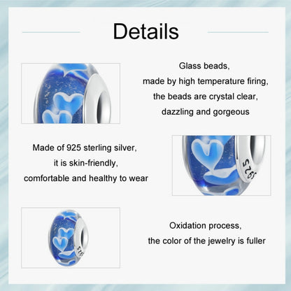 S925 Sterling Silver Heart Pattern Blue Glass DIY Beads(SCC2736) - Jewelry Accessories by PMC Jewellery | Online Shopping South Africa | PMC Jewellery | Buy Now Pay Later Mobicred