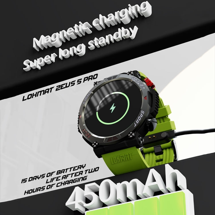 LOKMAT ZEUS 5 PRO 1.46 Inch 5ATM Waterproof Flashlight Bluetooth Call Smart Watch(Fluorescent Green) - Smart Watches by LOKMAT | Online Shopping South Africa | PMC Jewellery | Buy Now Pay Later Mobicred