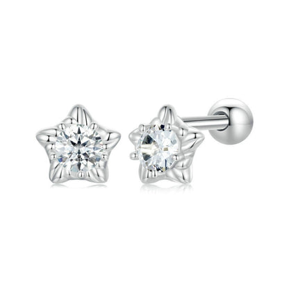 S925 Sterling Silver Moissanite Star Thread Earrings(MSE051) - Stud Earrings & Earrings by PMC Jewellery | Online Shopping South Africa | PMC Jewellery | Buy Now Pay Later Mobicred