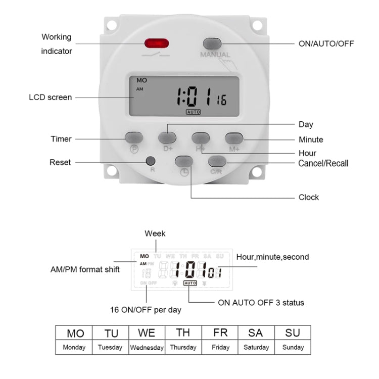 SINOTIMER  CN101A  5V  16A Digital LCD Timer Switch Programmable Timer Controller - Switch by SINOTIMER | Online Shopping South Africa | PMC Jewellery | Buy Now Pay Later Mobicred