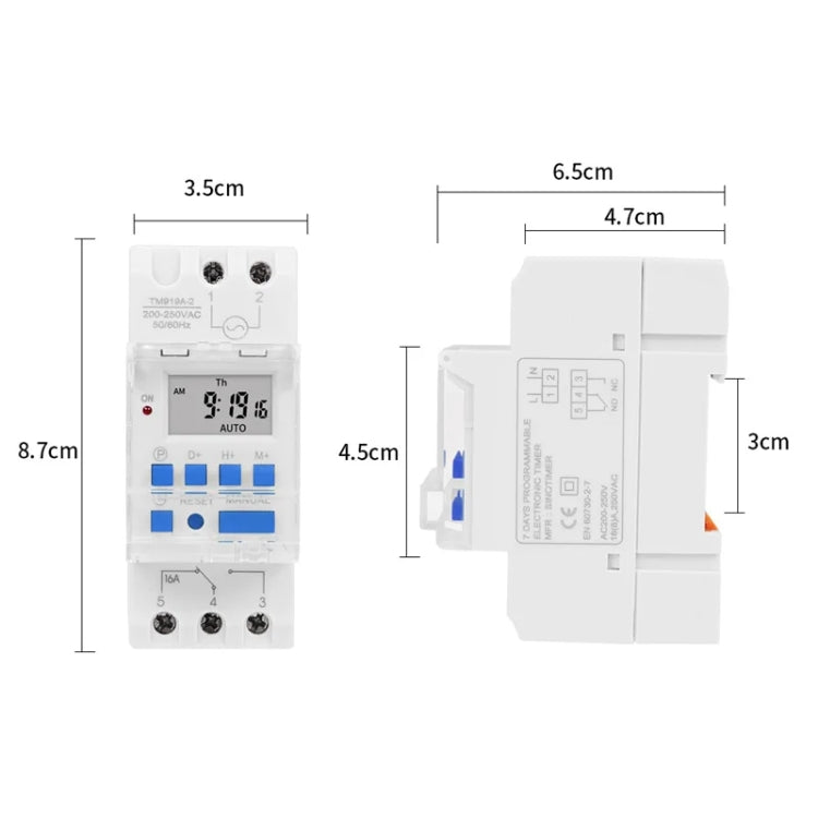 SINOTIMER TM919AK 85-265V AC 16A Din Rail Mount Digital Timer Switch Microcomputer Weekly Programmable Time Relay Control - Switch by SINOTIMER | Online Shopping South Africa | PMC Jewellery | Buy Now Pay Later Mobicred