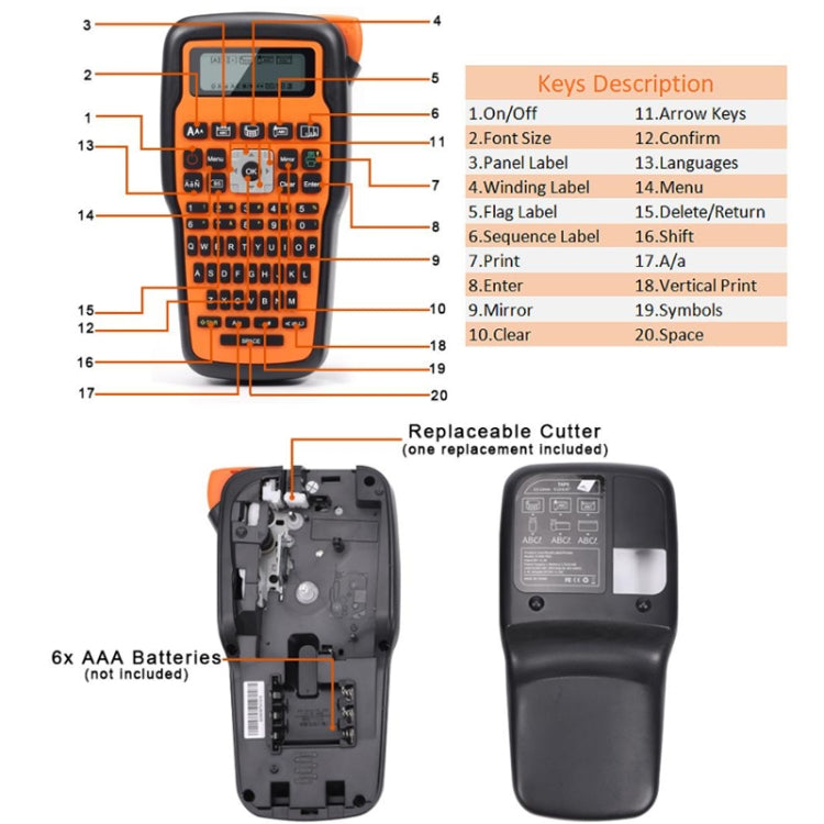 Phomemo E1000 Handheld Industrial Label Maker Thermal Transfer Printer with Keyboard, US Plug(Gray) - Printer by Phomemo | Online Shopping South Africa | PMC Jewellery | Buy Now Pay Later Mobicred