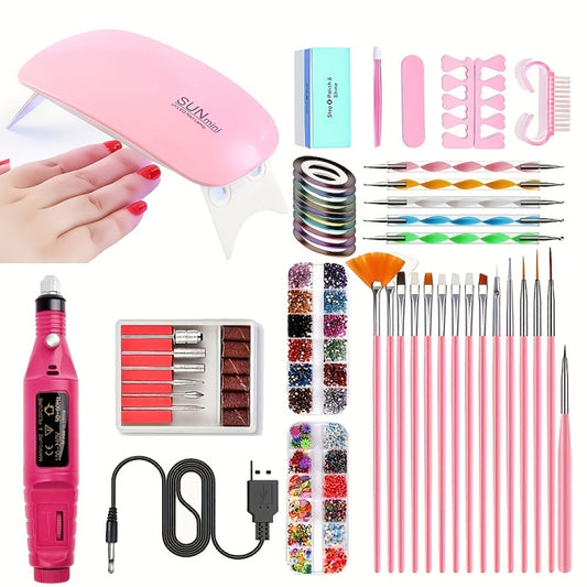 USB Plug-in Seashell Nail Lamp Mini UV Light Therapy Lamp Nail Polishers Stick Diamonds Tool Set(Rose Red) - Nail Art Equipment by PMC Jewellery | Online Shopping South Africa | PMC Jewellery | Buy Now Pay Later Mobicred