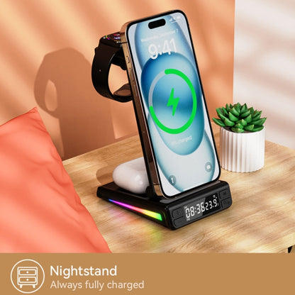 5-in-1 Desktop Magnetic Wireless Charger with Clock and Temperature Display for Smartphones / Watches / Earphones(Black) - Wireless Charger by PMC Jewellery | Online Shopping South Africa | PMC Jewellery | Buy Now Pay Later Mobicred