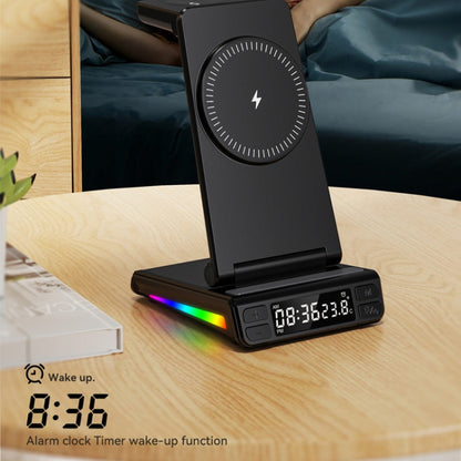 5-in-1 Desktop Magnetic Wireless Charger with Clock and Temperature Display for Smartphones / Watches / Earphones(Black) - Wireless Charger by PMC Jewellery | Online Shopping South Africa | PMC Jewellery | Buy Now Pay Later Mobicred