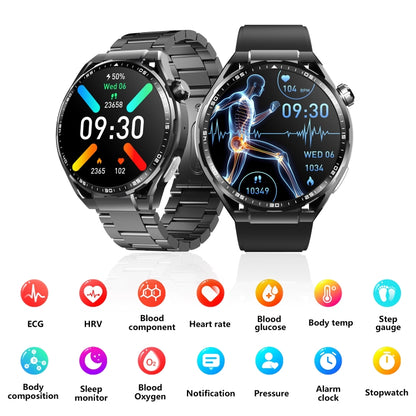 F200 Smart Health Watch ECG Electrocardiogram Blood Sugar Monitoring 1.55 Inch Round Screen, Color: Black Silicone - Smart Watches by PMC Jewellery | Online Shopping South Africa | PMC Jewellery | Buy Now Pay Later Mobicred