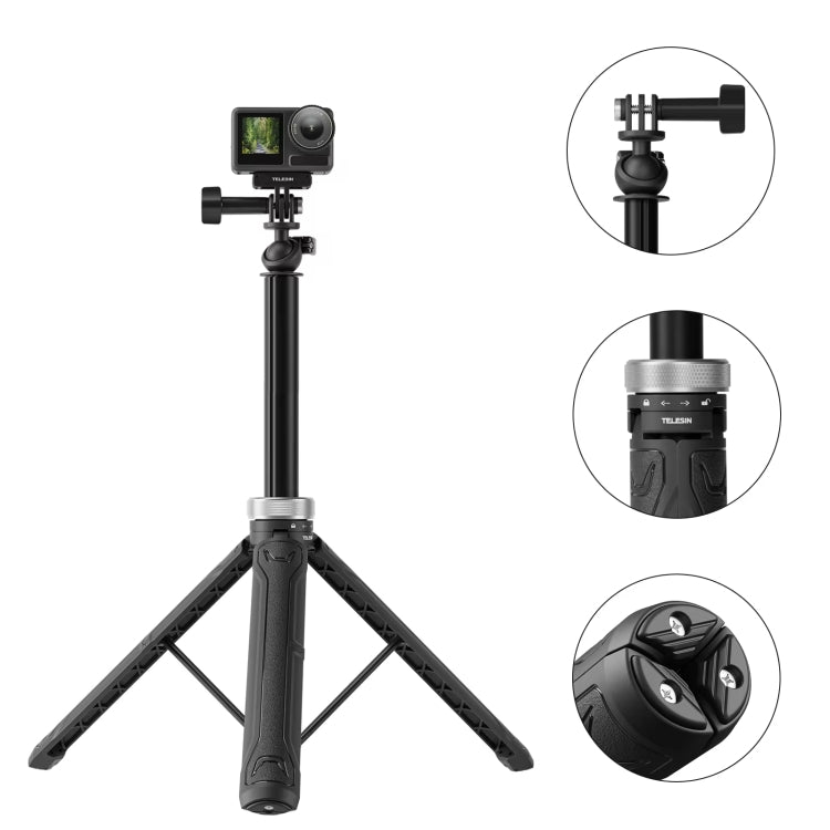 TELESIN 360 Degree Rotation 1.5m Selfie Stick Foldable Tripod For GoPro Hero / Insta360 /  DJI Osmo Action(Black) - Portable Mini Tripod by TELESIN | Online Shopping South Africa | PMC TechLife | Buy Now Pay Later Mobicred