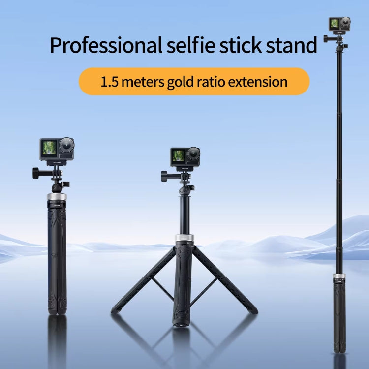 TELESIN 360 Degree Rotation 1.5m Selfie Stick Foldable Tripod For GoPro Hero / Insta360 /  DJI Osmo Action(Black) - Portable Mini Tripod by TELESIN | Online Shopping South Africa | PMC Jewellery | Buy Now Pay Later Mobicred