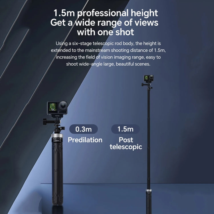 TELESIN 360 Degree Rotation 1.5m Selfie Stick Foldable Tripod For GoPro Hero / Insta360 /  DJI Osmo Action(Black) - Portable Mini Tripod by TELESIN | Online Shopping South Africa | PMC Jewellery | Buy Now Pay Later Mobicred